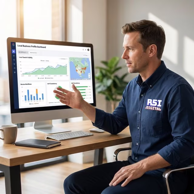 Local business profile dashboard showing map visibility and reviews