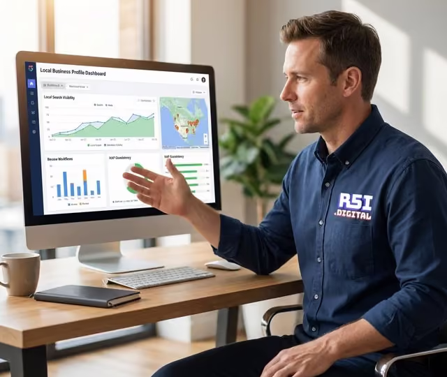 Local business profile dashboard showing map visibility and reviews