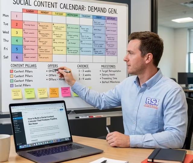 Content strategist planning a social media calendar with campaign milestones
